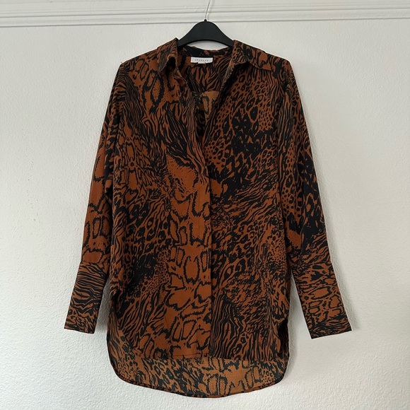Topshop Animal Print Cheetah Blouse Button Down Mesh US 4 - Picture 2 of 5